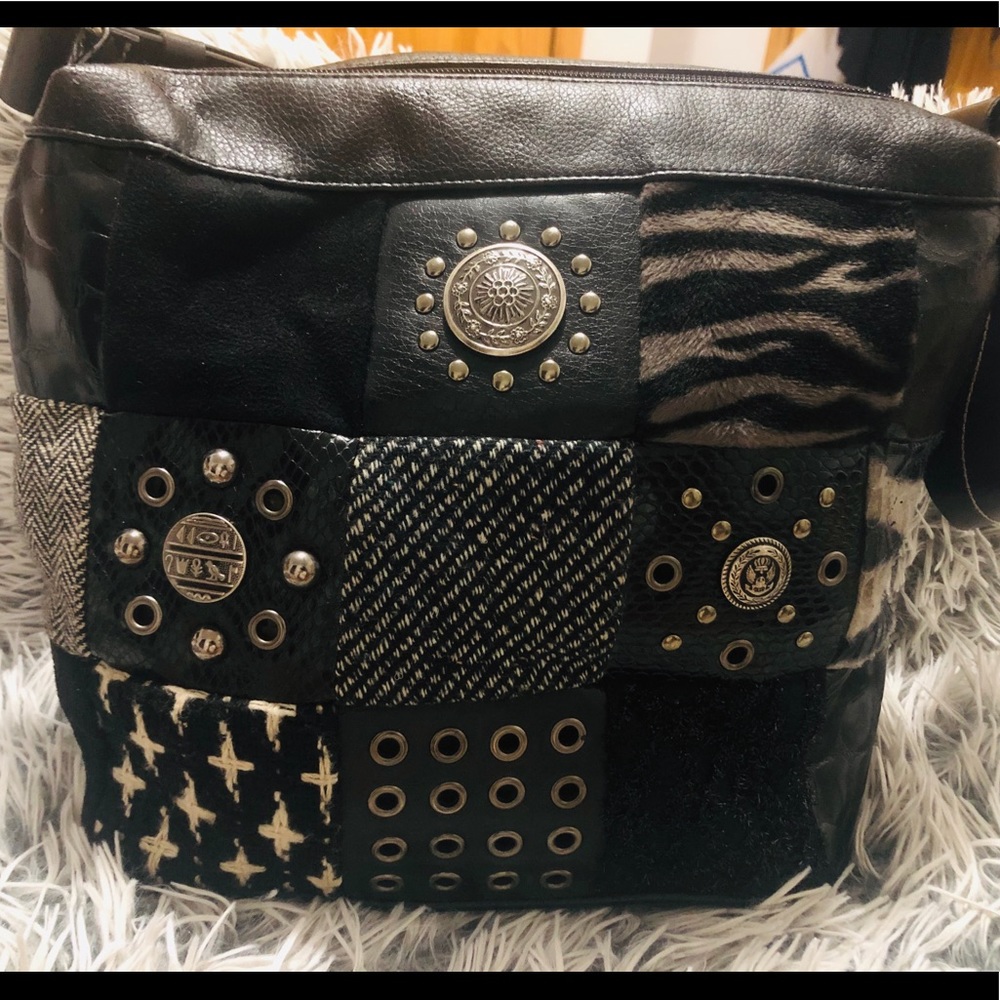 Braccialini Firenze black multi stamp shoulder bag